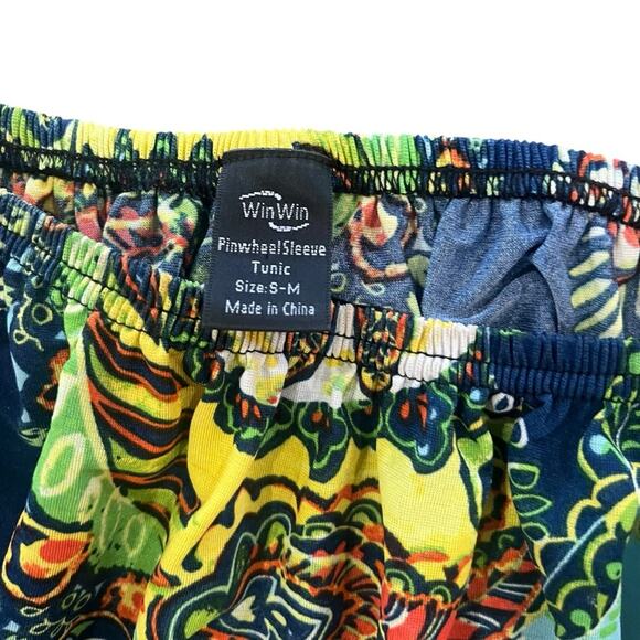 Win Win Womens Small Medium Multicolor Paisley Boho Pinwheel Sleeve Tunic Top - Picture 5 of 7